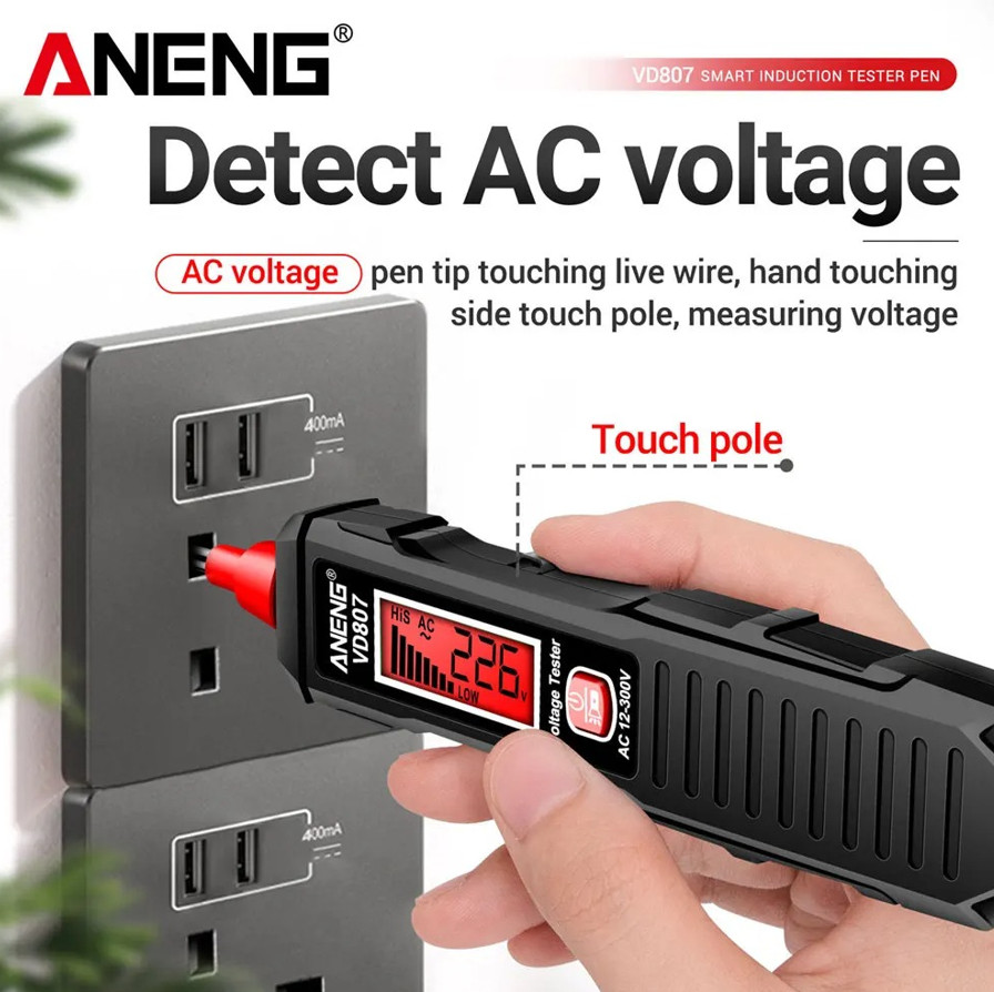 1pc ANENG VD807 Non-Contact Smart Electric Pen Tester AC 12–300V NCV Detector
