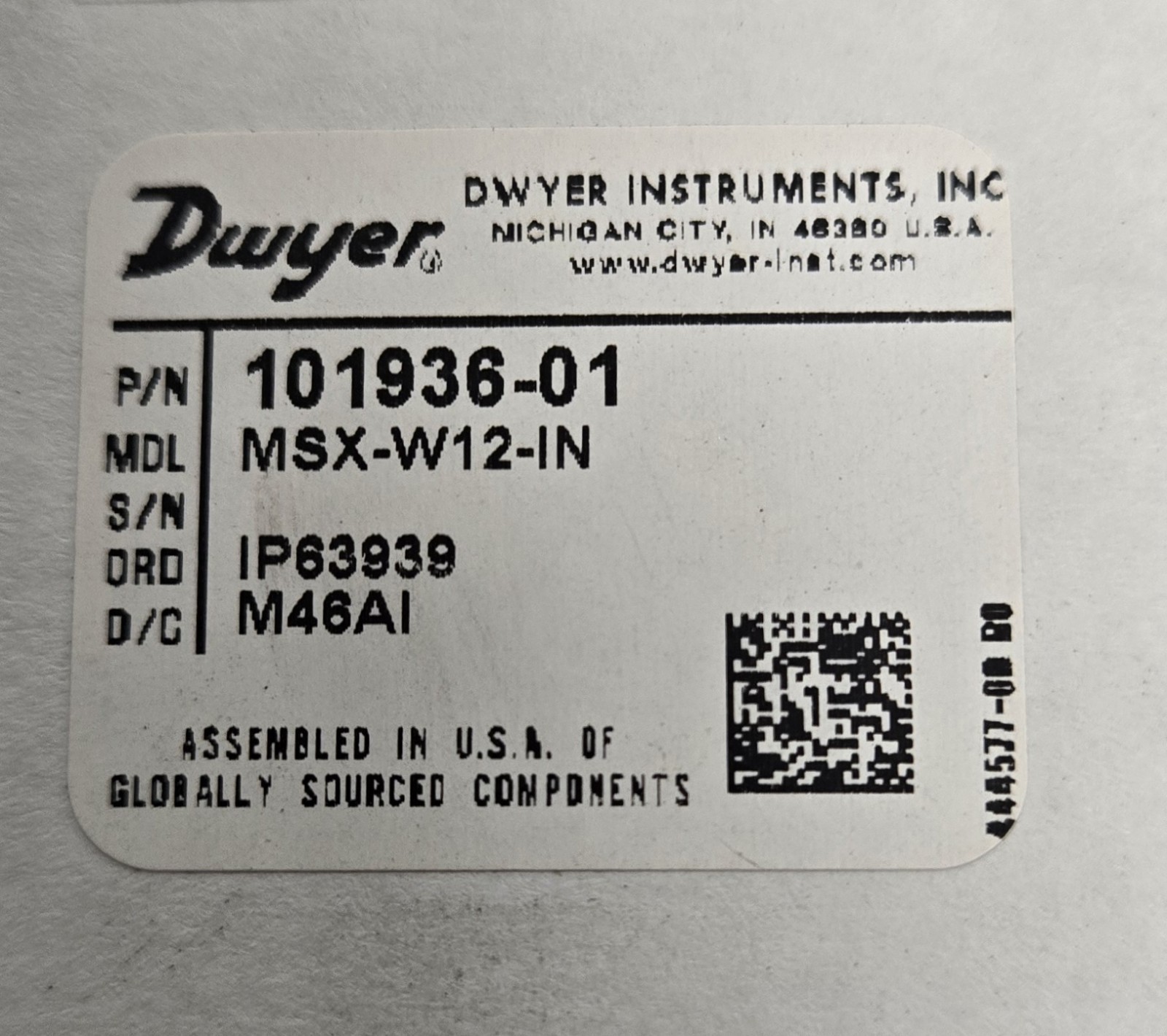 DWYER 101936-01 MAGNESENSE MSX. MSX-W12-IN DIFFERENTIAL PRESSURE TRANSMITTER.