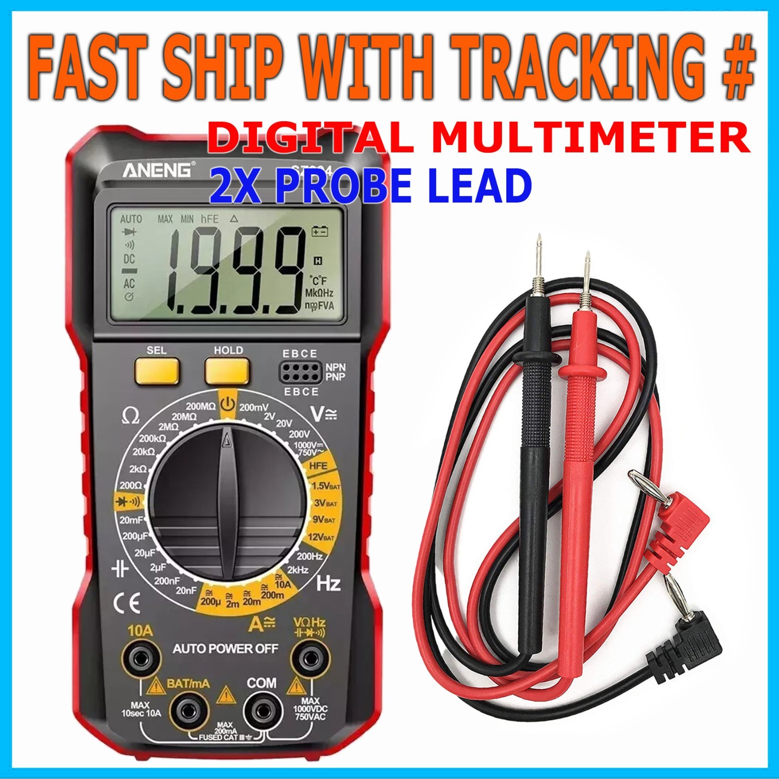 Digital Multimeter LCD Voltmeter Ammeter Ohmmeter Volt AC DC Tester Leads Meters