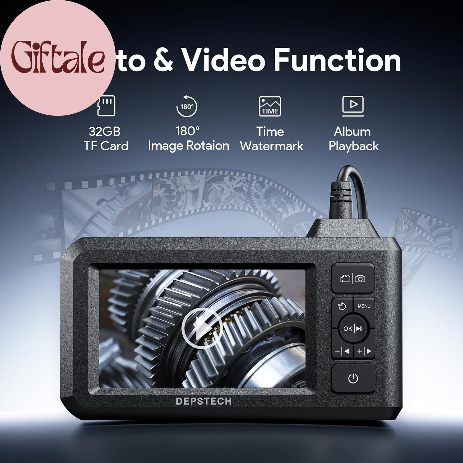 Dual Lens Industrial Endoscope, 1080P Digital Borescope Inspection Camera, 7.9Mm