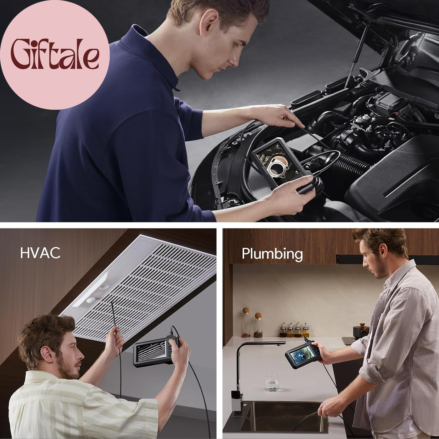 Dual Lens Industrial Endoscope, 1080P Digital Borescope Inspection Camera, 7.9Mm