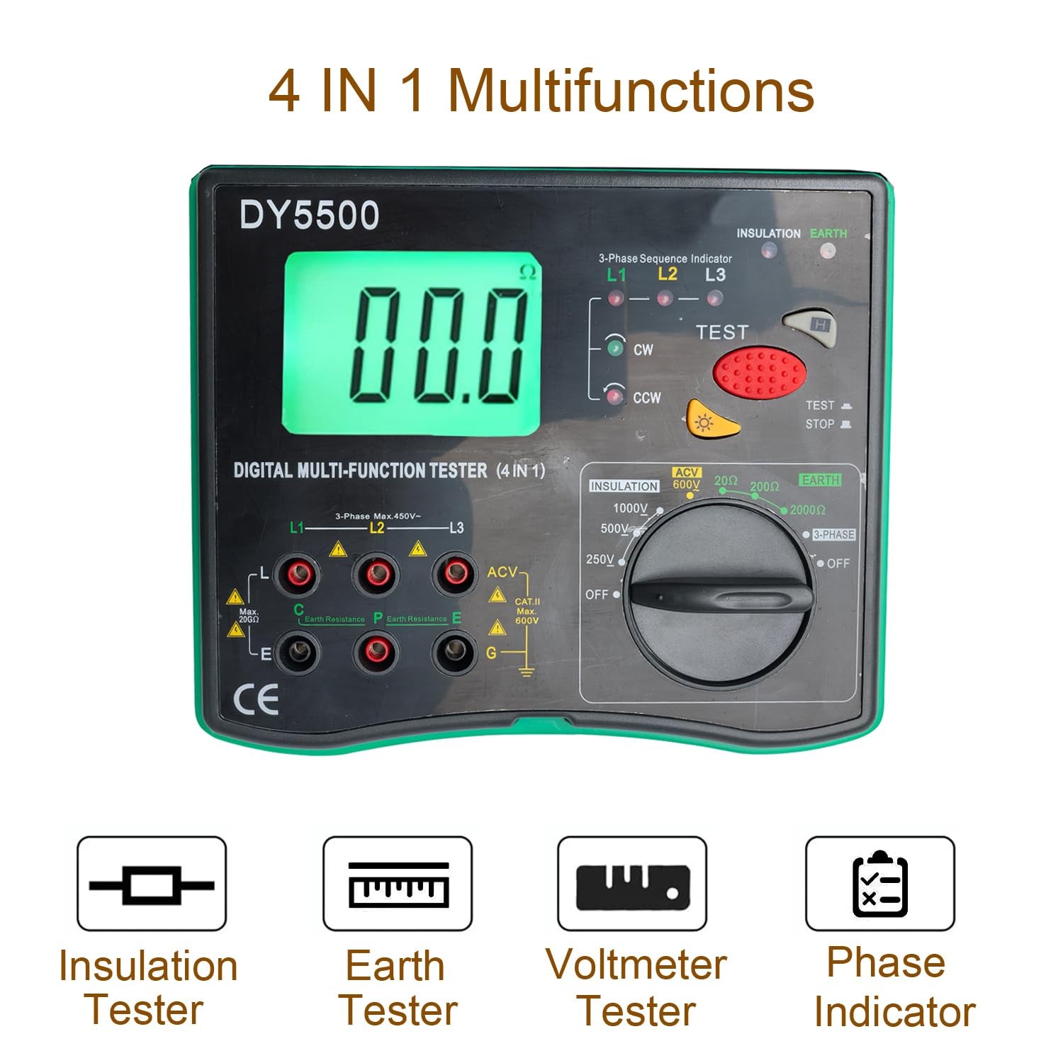 1000V Digital Insulation Tester 2000Ω Ground Earth Resistance Meter For Testing