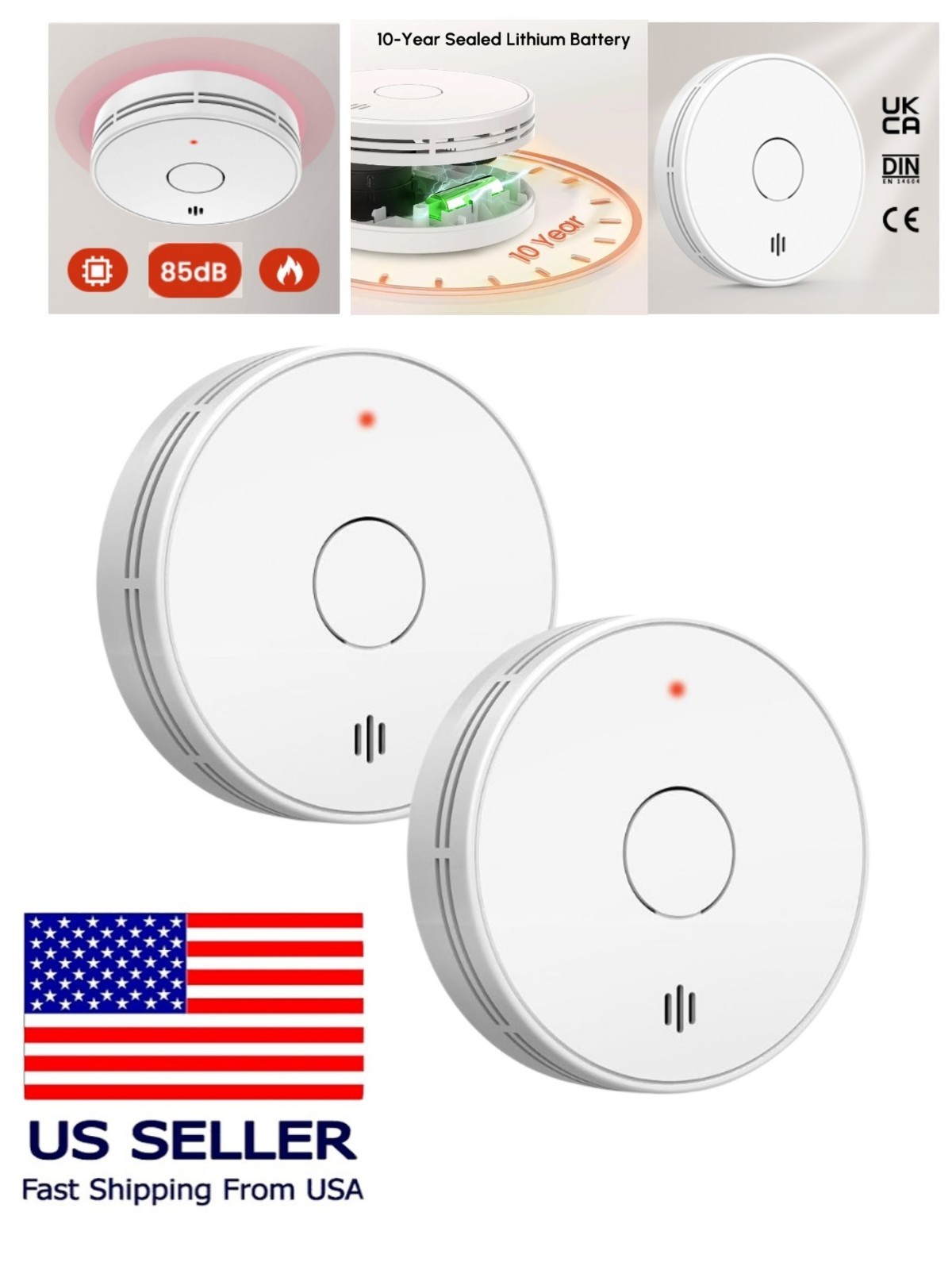 2x New Smoke Alarms 10 Years Battery Sealed Battery For Home,Business,Office,