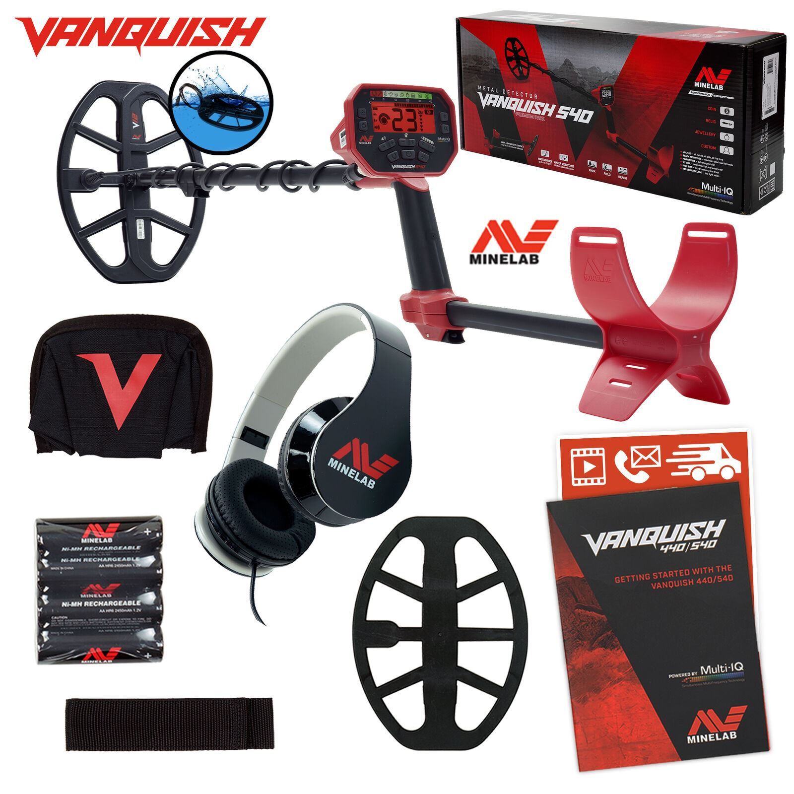Minelab VANQUISH 540 Metal Detector with V12 12″ x 9″ Waterproof DD Coil