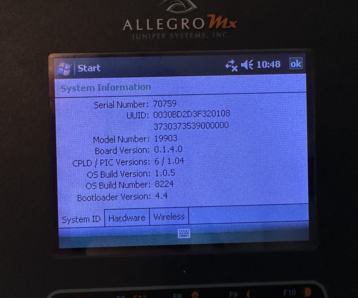 Juniper Systems Allegro MX Handheld Touchscreen Data Collector & Charger B