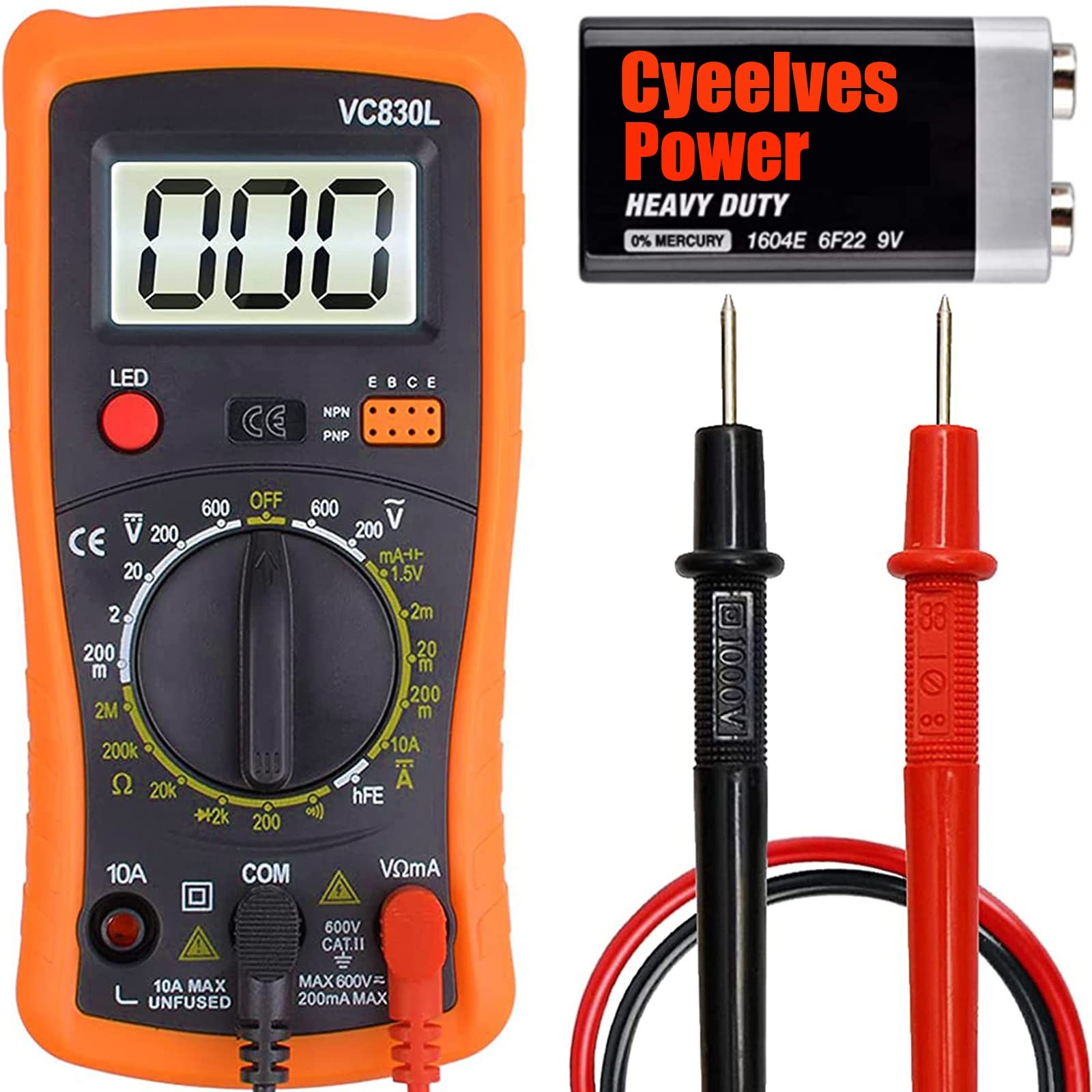 Digital Multimeter, Multimeter with AC DC 5.3 X 2.7 X 1.2 inches, Orange