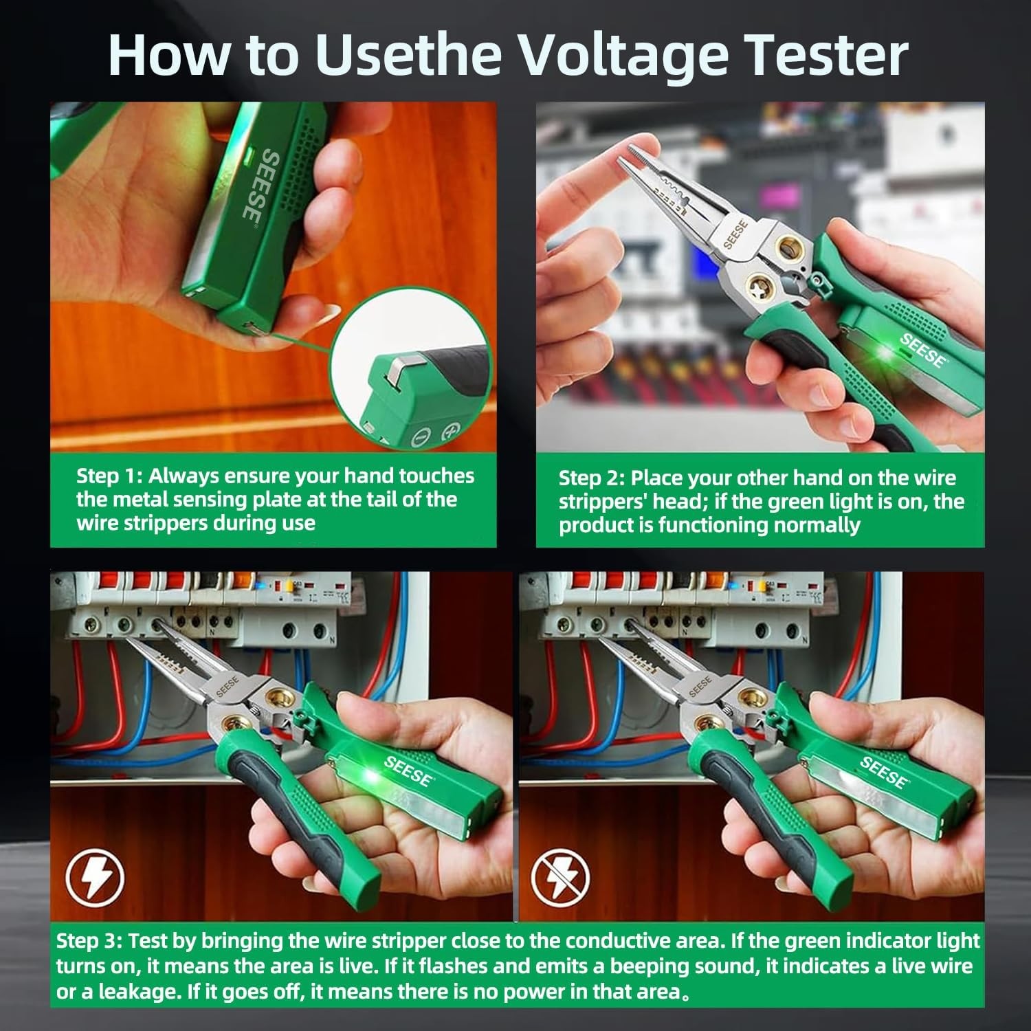 8-in-1 Wire Stripper for Electrician: Needle Nose Pliers with Voltage Green