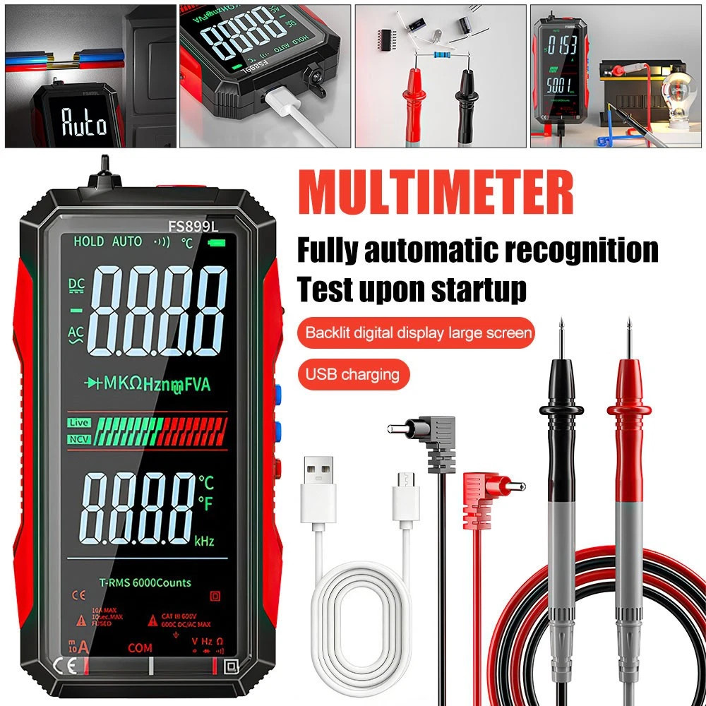 FS899L Digital Multimeter with Color Screen & Storage Case, USB C Rechargeable