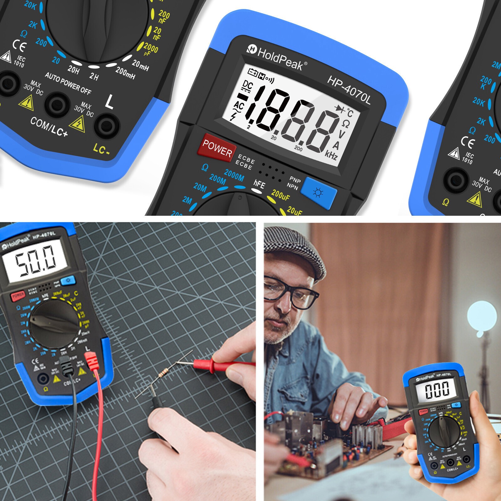 Digital Multimeter 2000pF~200uF Capacitance Inductance hFE Tester Ohm Meter Tool