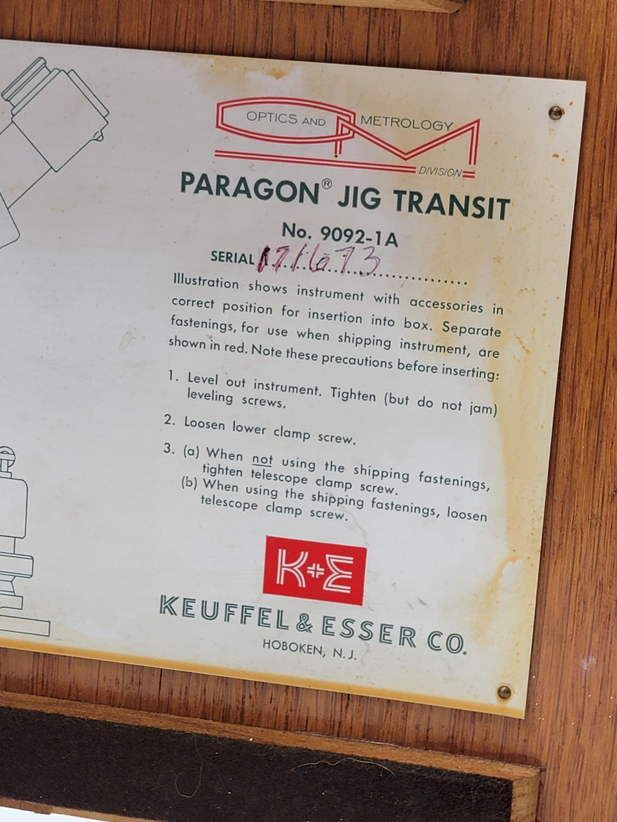 Vintage Keuffel & Esser 9092-1 1940s Paragon Jig Surveyors Transit w/ Case