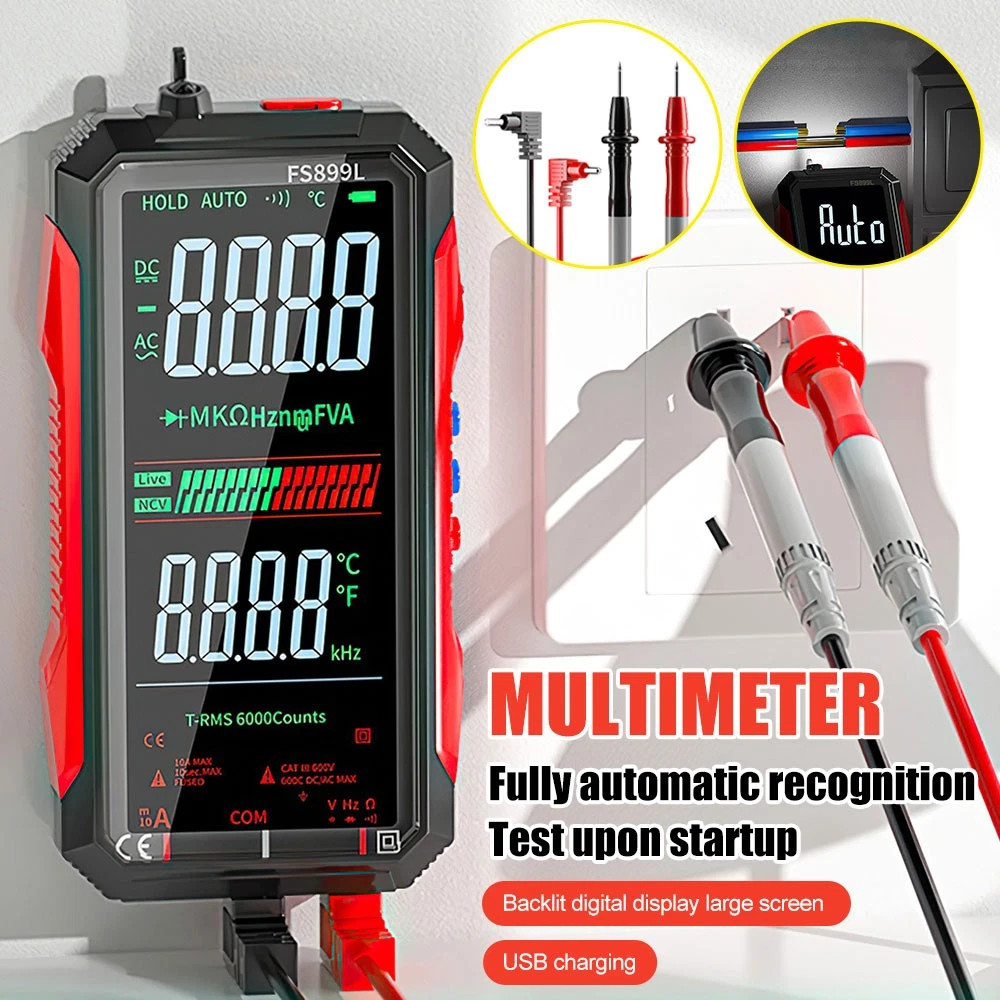 FS899L Digital Multimeter with Color Screen & Storage Case, USB C Rechargeable
