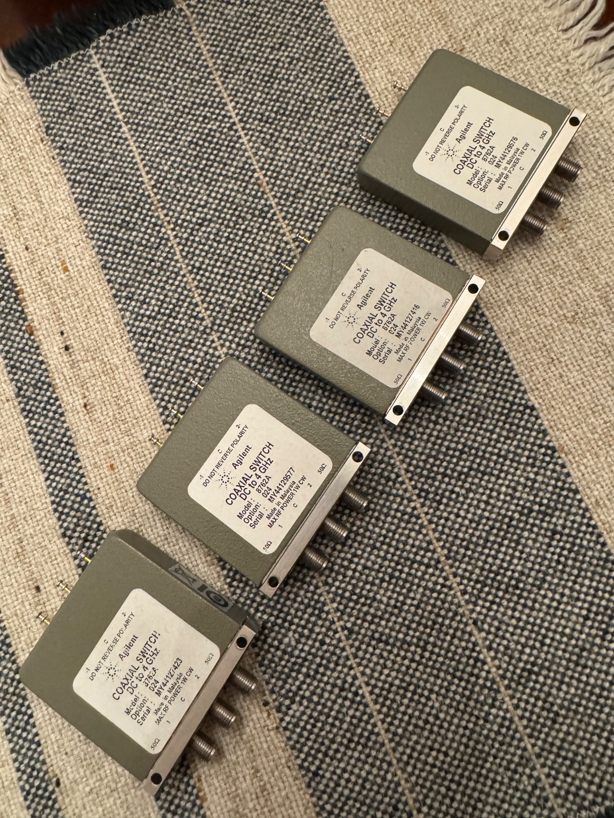 Lot of 4 HP Agilent 8762A 4GHz SPDT Coaxial Switch – Made In Malaysia – TESTED