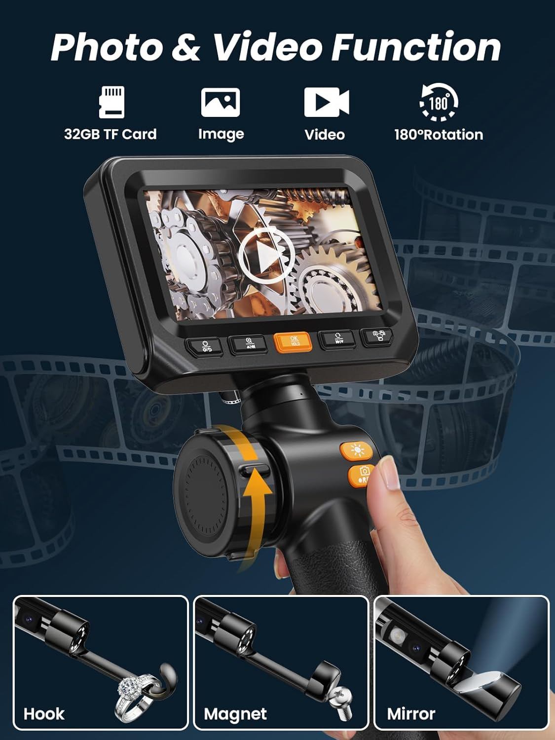 Acoath Two-Way Articulating Borescope, Endoscope Camera with Light, Dual-Lens 10