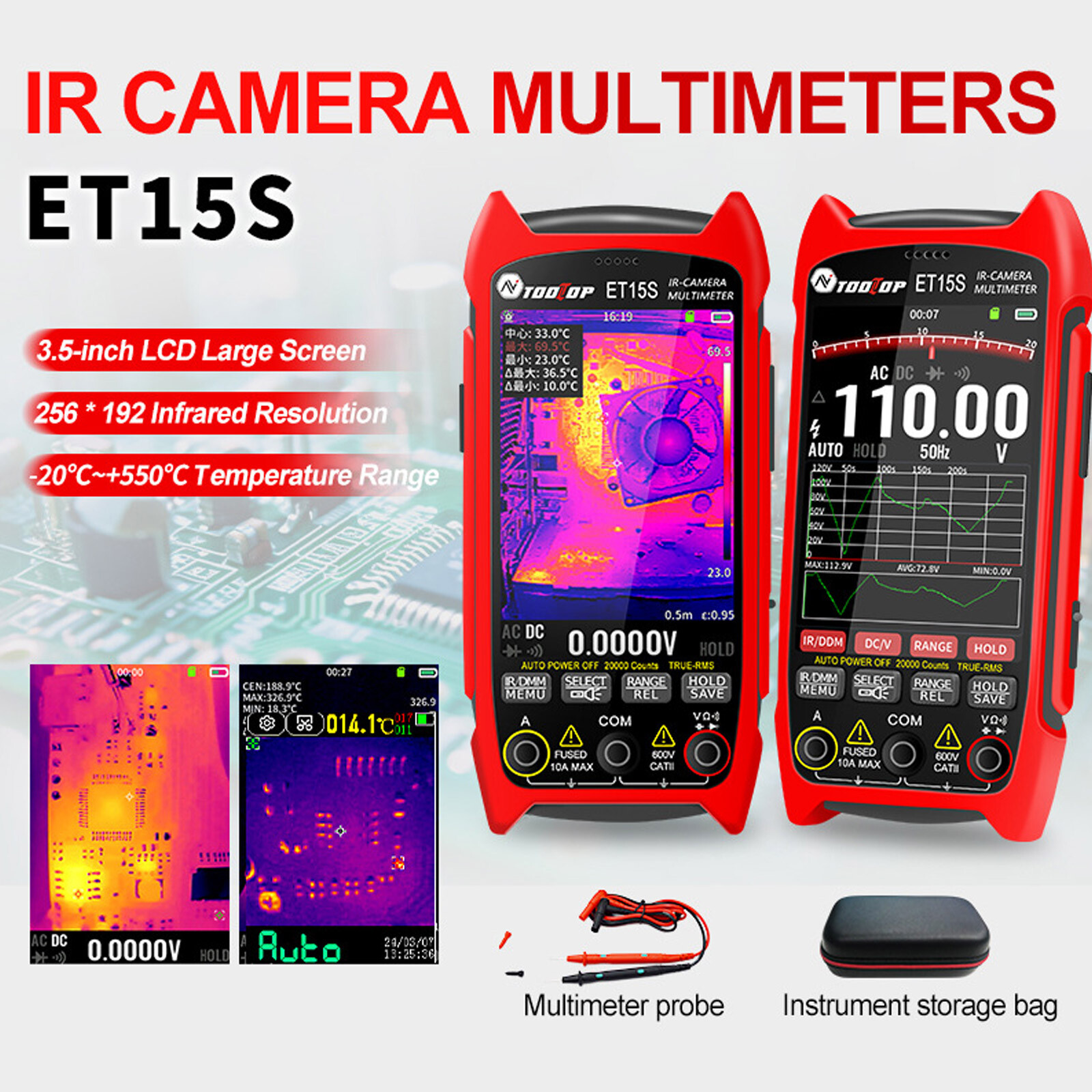 2IN1 Thermal Imager IR Camera Multimeter 256*192 3.5Inch Screen Voltmeter USB PC