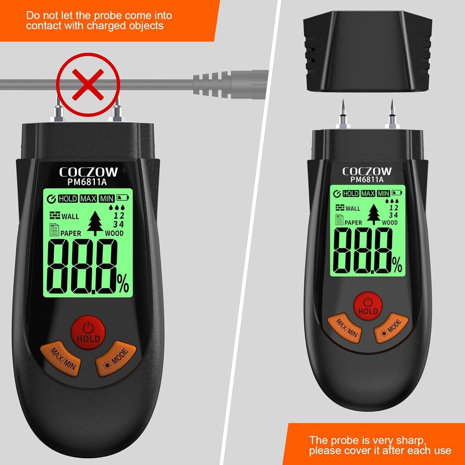Wood Moisture Meter, with Battery and LCD Display, Suitable for Quick Determi…