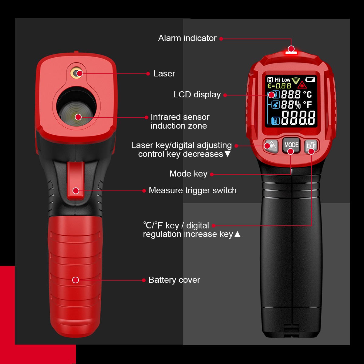 Handheld Infrared Digital Laser Thermometer Temperature Gun Non-contact