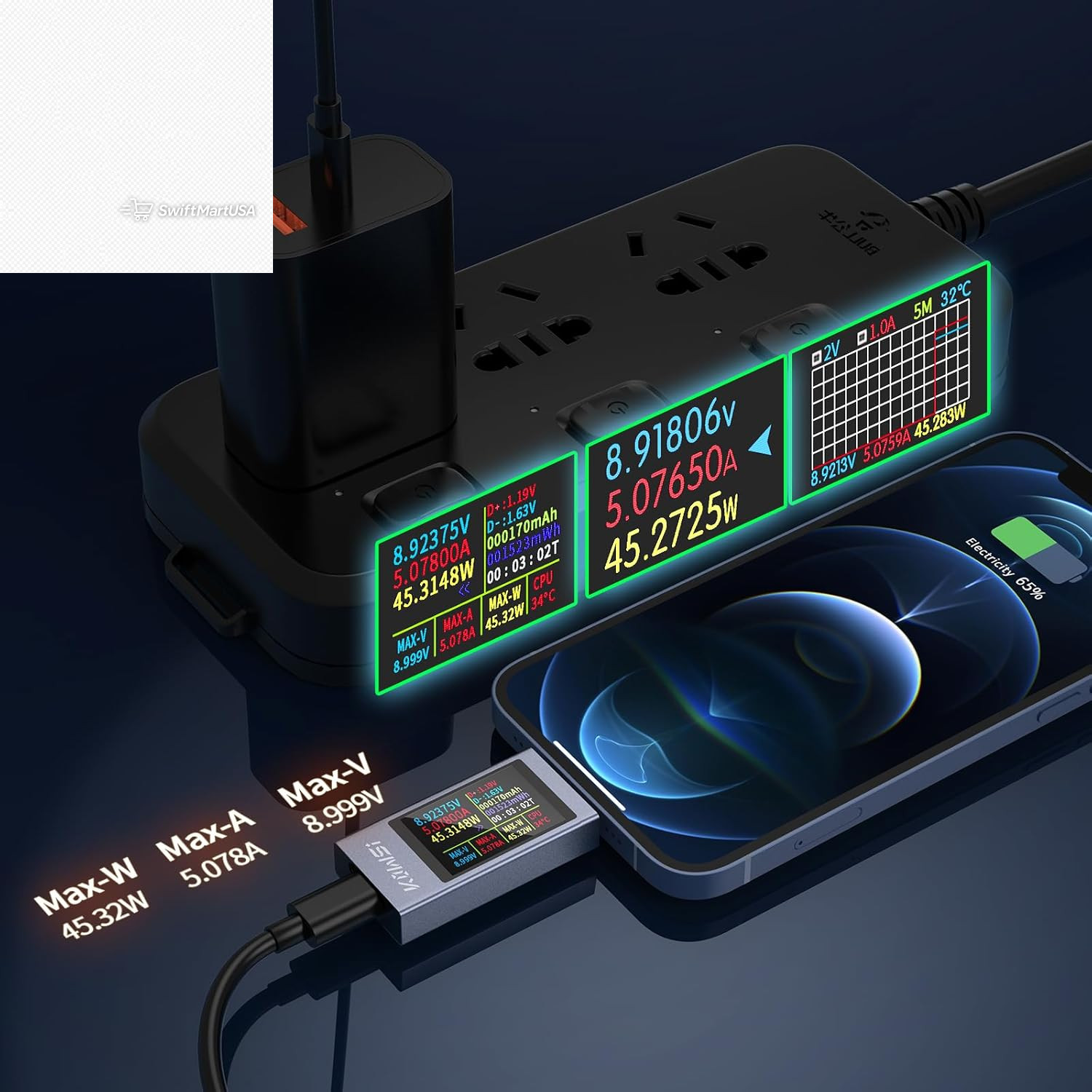 KWS-2303C USB C Tester Power Meter 360W Type-C PD Digital Multimeter Voltmeter