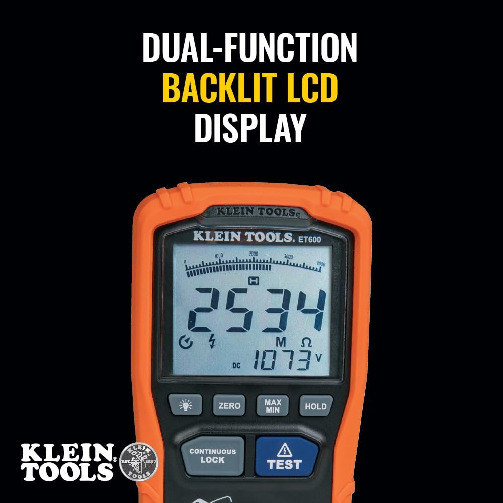 Klein Tools ET600 Multimeter, Megohmmeter 90 cubic inches, Orange/Black