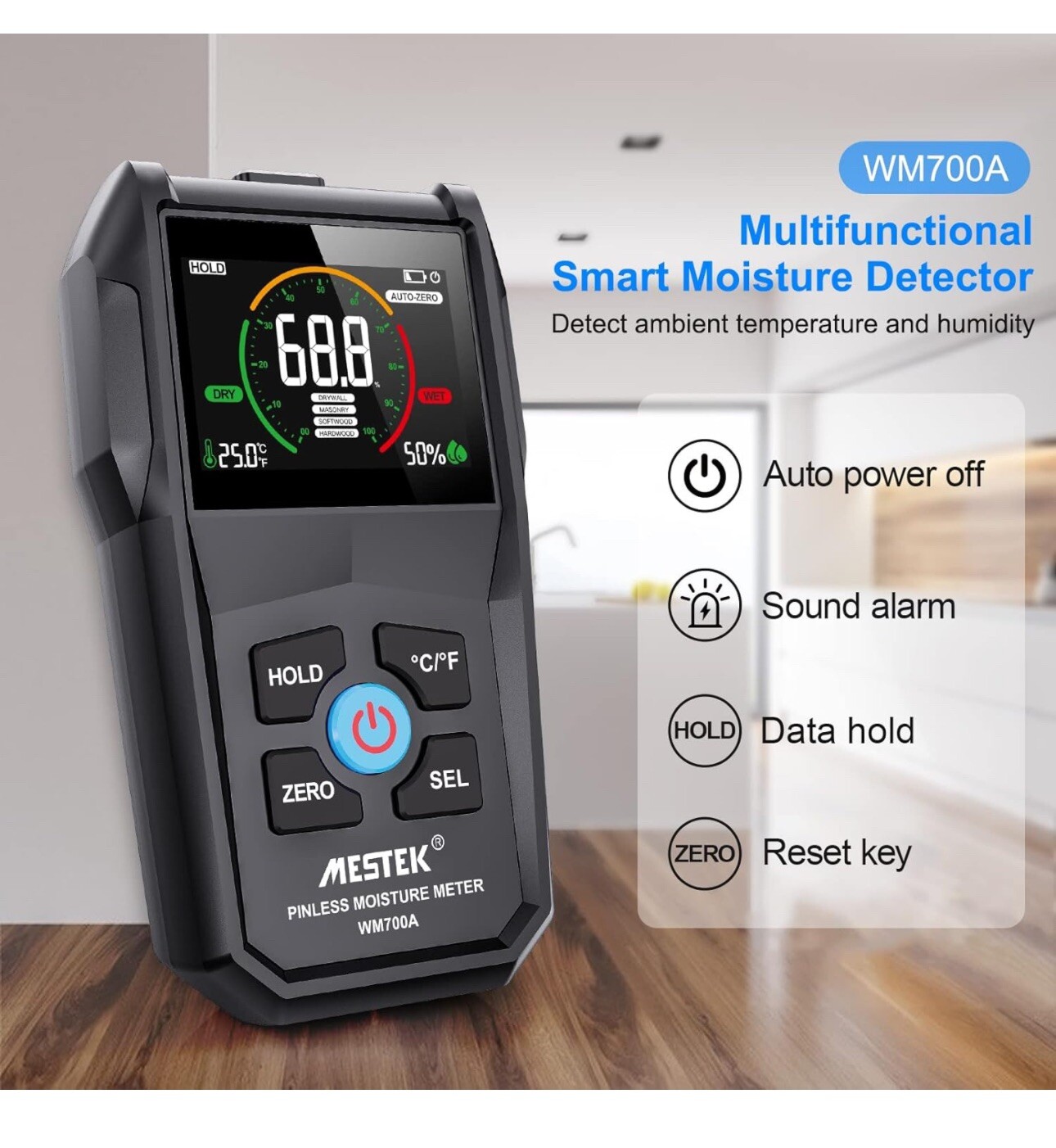 Pinless Moisture Meter Non-Destructive Moisture Detector 4 Wood Drywall Masonry