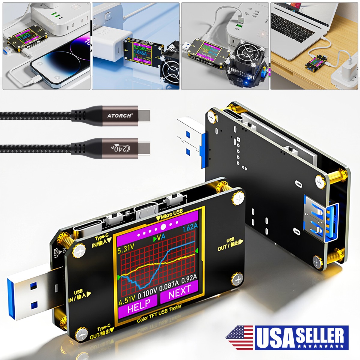 USB Type-C Multi-Port Voltage Current Capacity Meter USB-C Multimeter 4.5~24V 8A