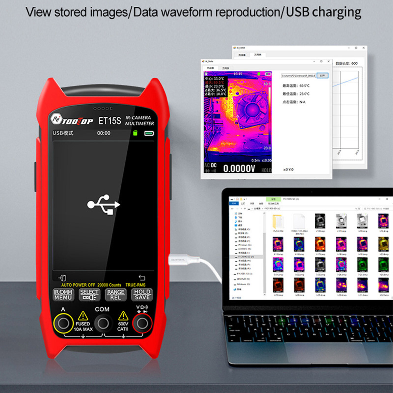 2IN1 Thermal Imager IR Camera Multimeter 256*192 3.5Inch Screen Voltmeter USB PC