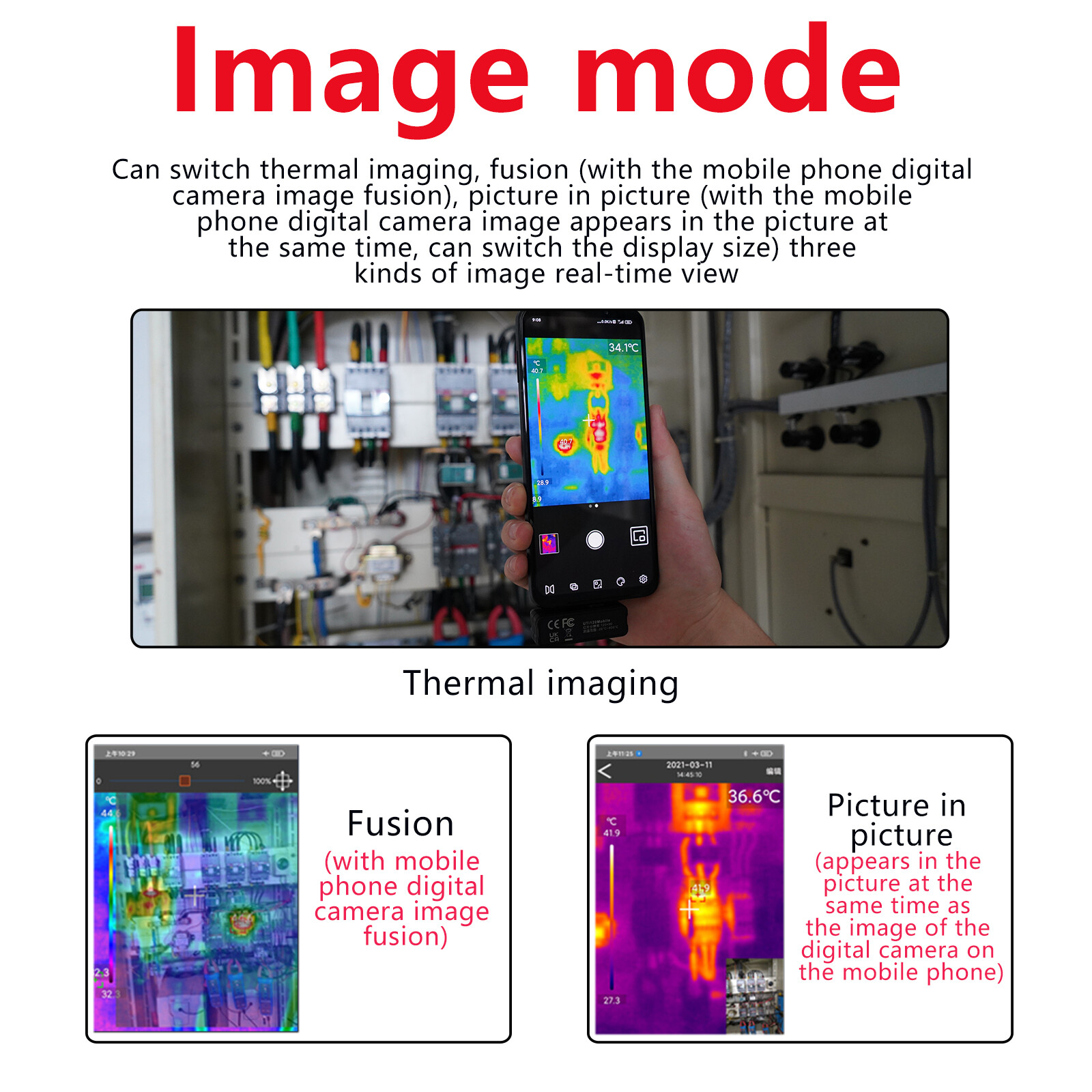 UNI-T UTi120Mobile Thermal Imager for Android Type-C -20℃~400℃ Auto Alarm Record
