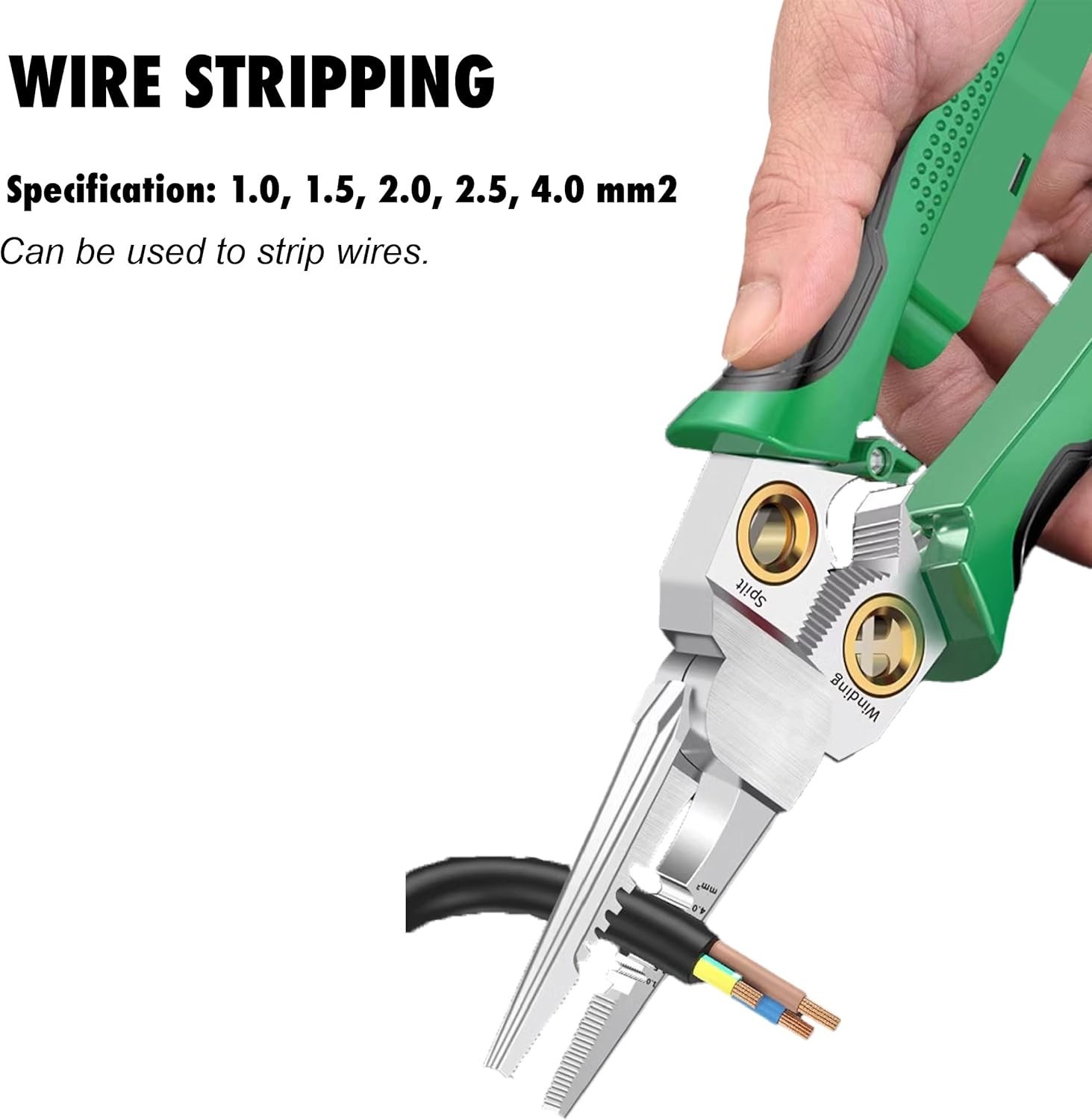 8-in-1 Wire Stripper for Electrician: Needle Nose Pliers with Voltage Green