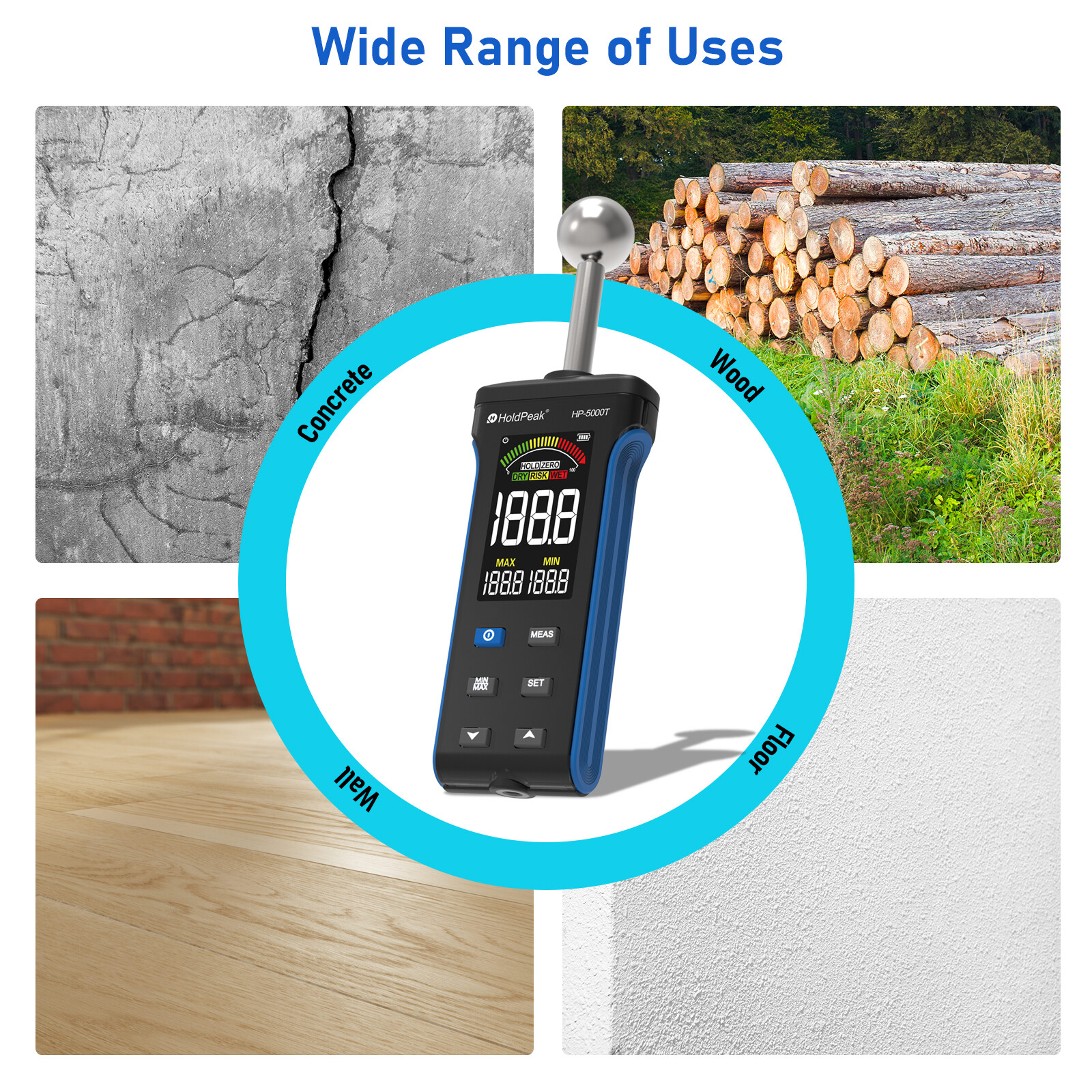 Digital Pinless Wood Moisture Meter Moisture Sensor Floors Wall Humidity Tester