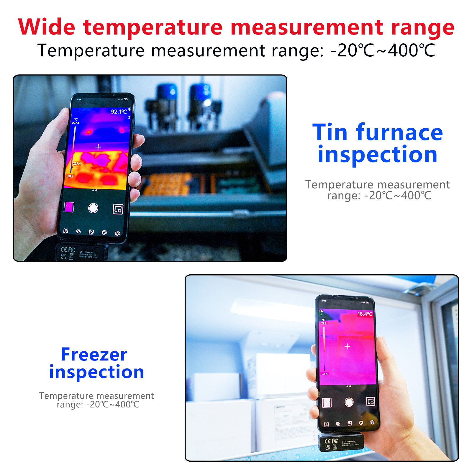 UNI-T UTi120Mobile Thermal Imager for Android Type-C -20℃~400℃ Auto Alarm Record