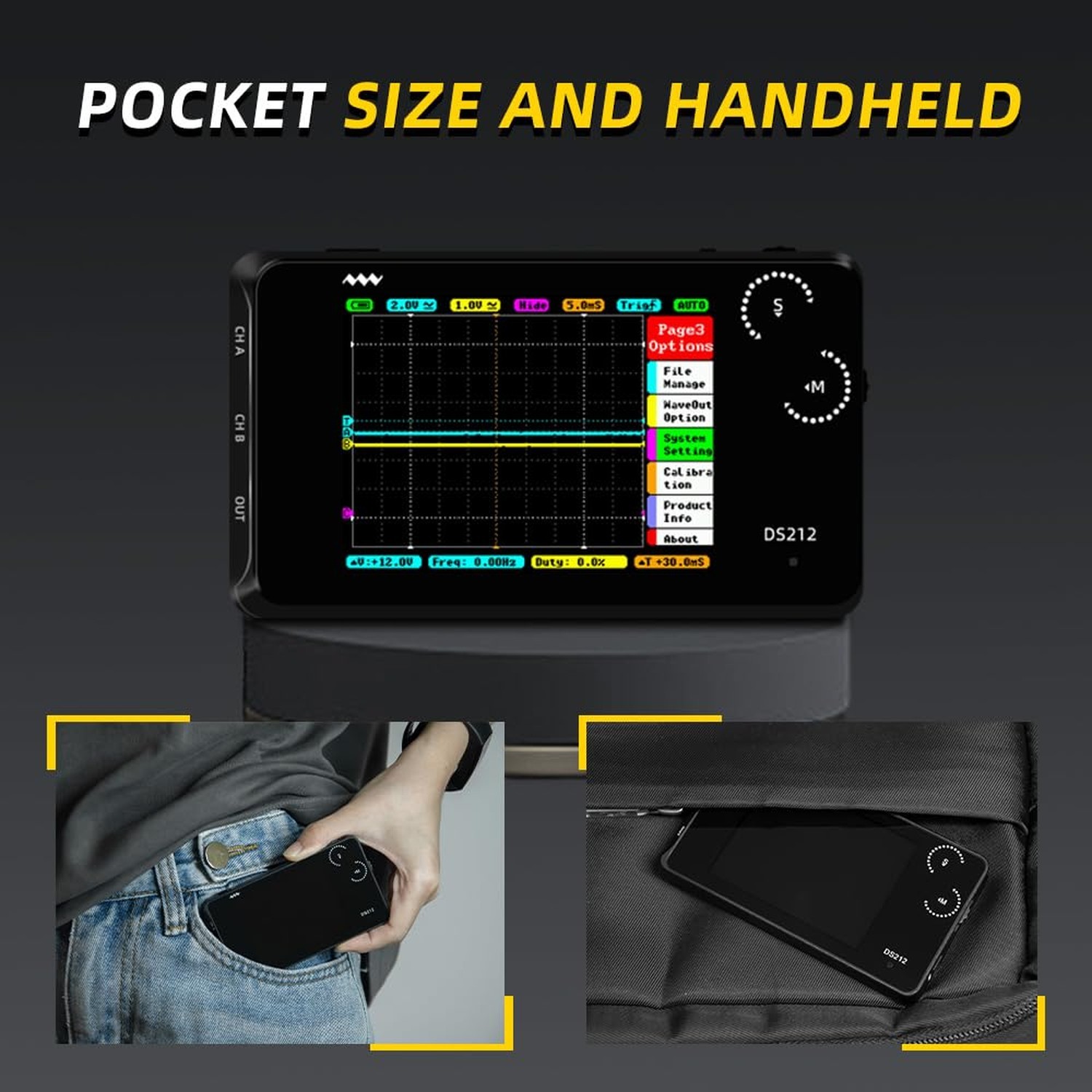MINIWARE Pocket Oscilloscope DS212, Portable Oscilloscope Mini Size Handheld,…