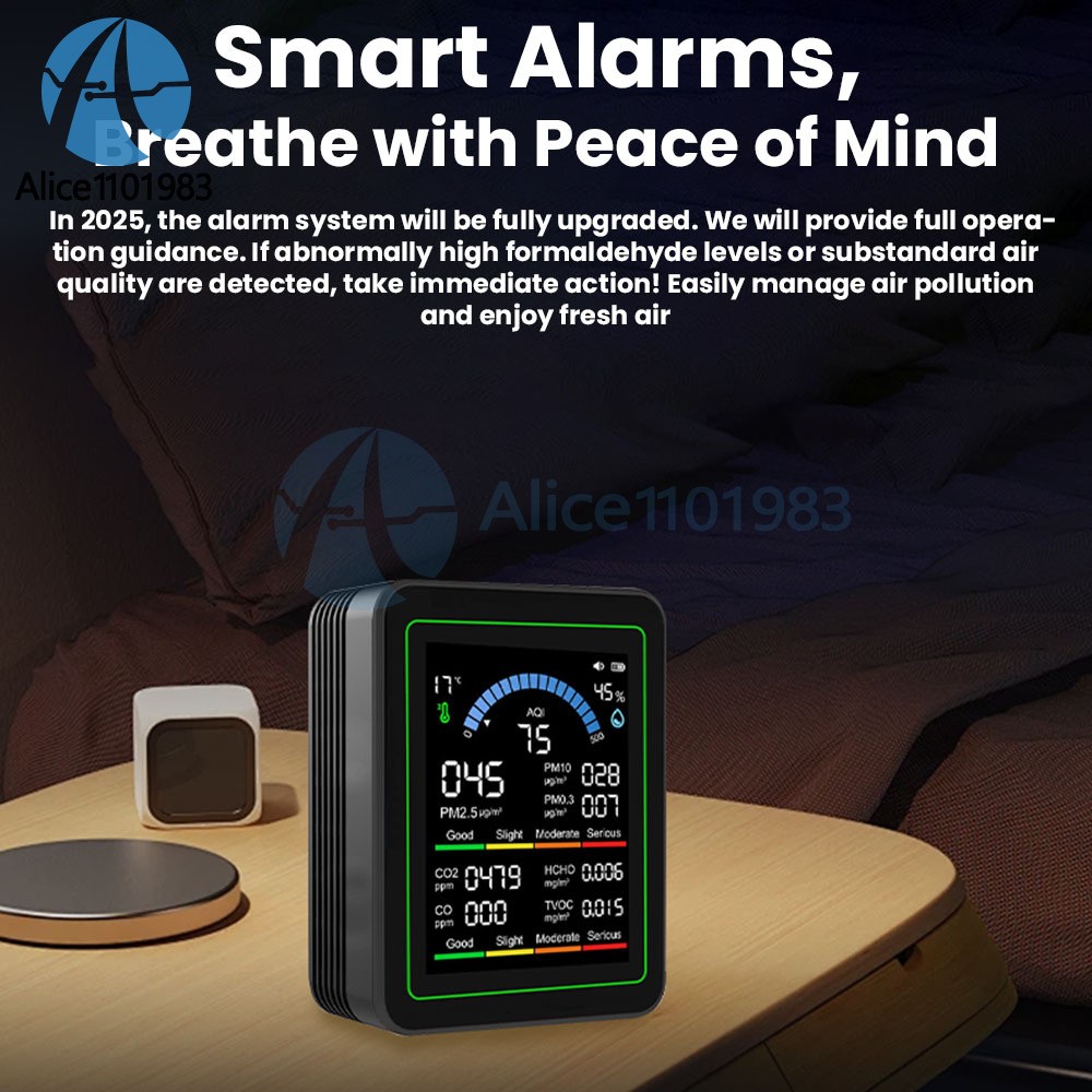 10-in-1 Air Quality Detector PM2.5 PM10 PM HCHO TVOC CO CO2 Formaldehyde Monitor