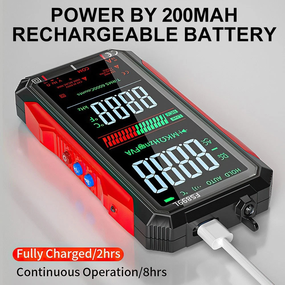 FS899L Digital Multimeter with Color Screen & Storage Case, USB C Rechargeable