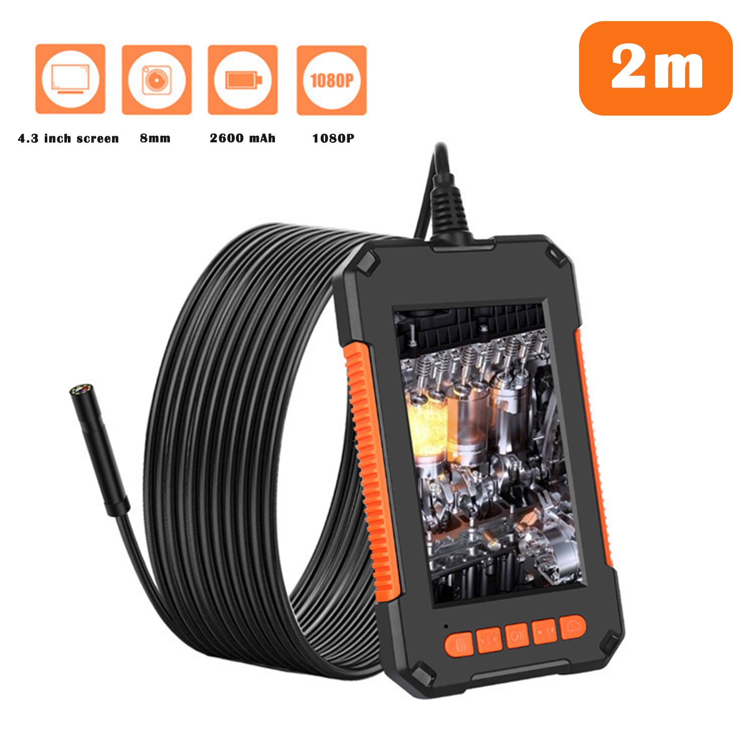 LCD Endoscope 1080P HD Industrial Borescope 4.3inch 8mm Inspection Snake Camera