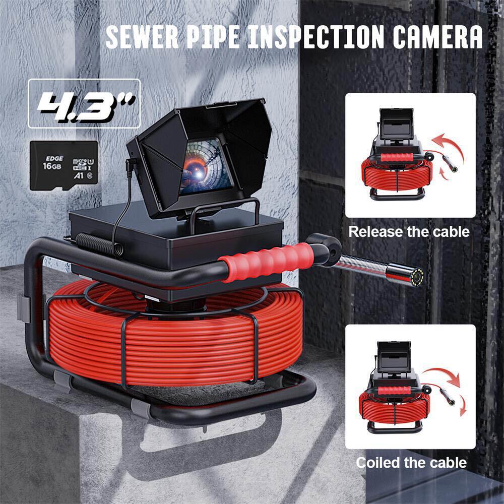 Pipe Inspection Camera 4.3 inch Monitor Drain Sewer Camera Pipe Endoscopes 30 m