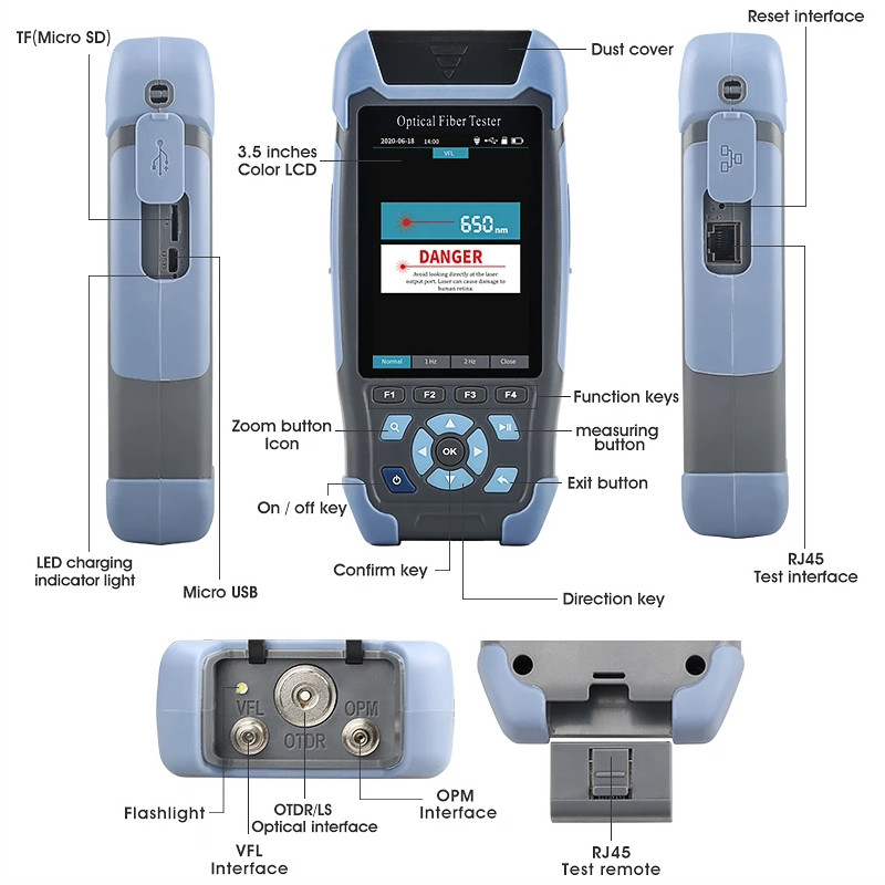 1310/1550nm Mini OTDR 24dB/22dB Built in OPM/OLS / RJ45 Test/VFL FTTH test tools