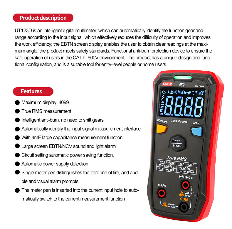 UNI-T Smart Multimeter True RMS AC DC Voltmeter Ammeter Ohm Capacitance Tester