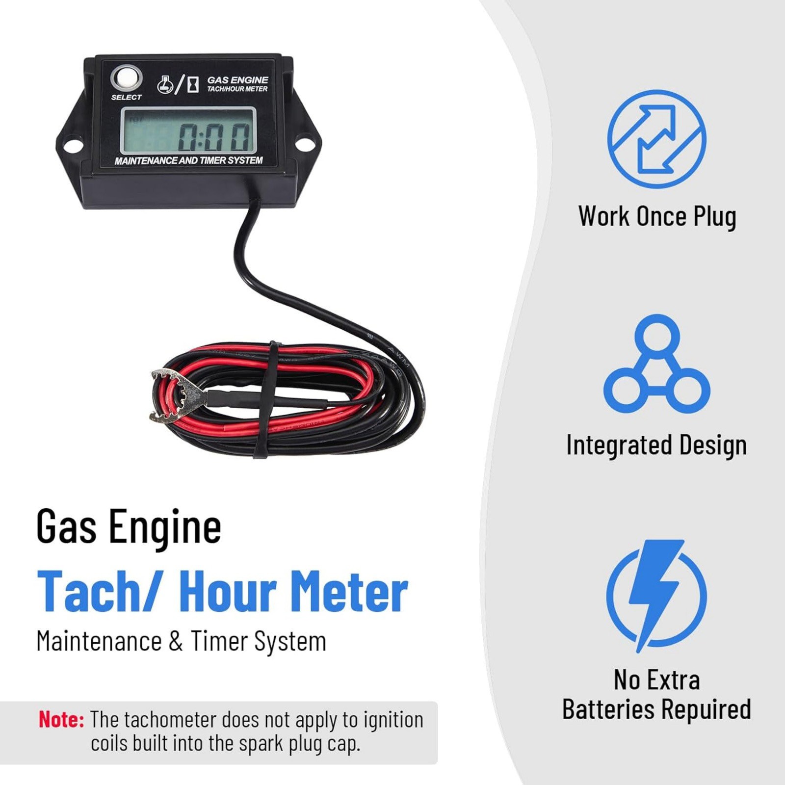 Tachometer Hour Meter 25000RPM With Service Timer For Motorcycle Lawn Mower