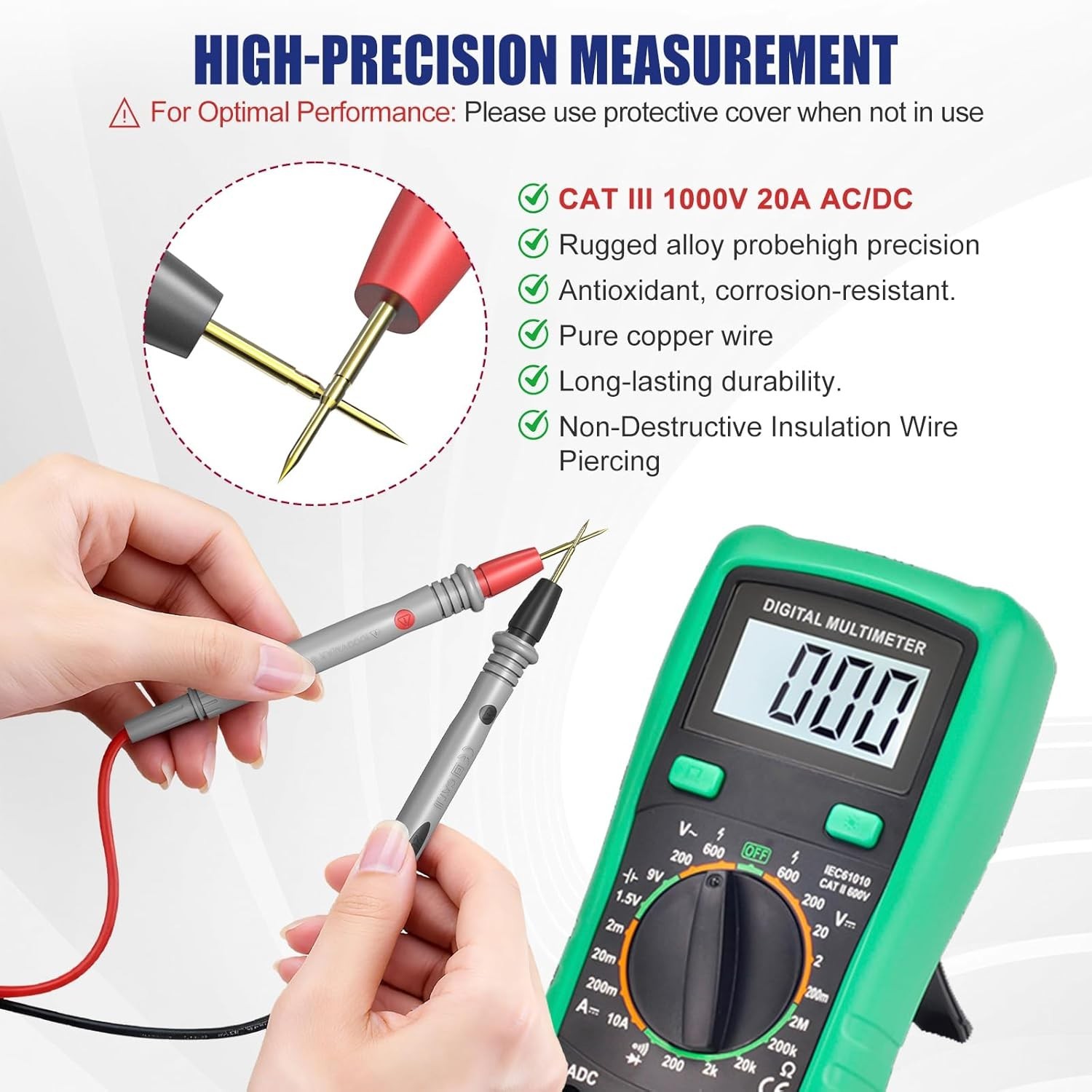 Multimeter Test Leads 1000V 20A 40.5″ Silicone Gold Plated for Fluke Klein