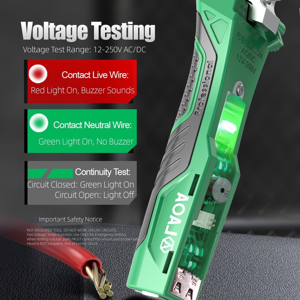 LAOA 8-in-1 Rechargeable Electrician Pliers with Voltage Tester, USB-C Green
