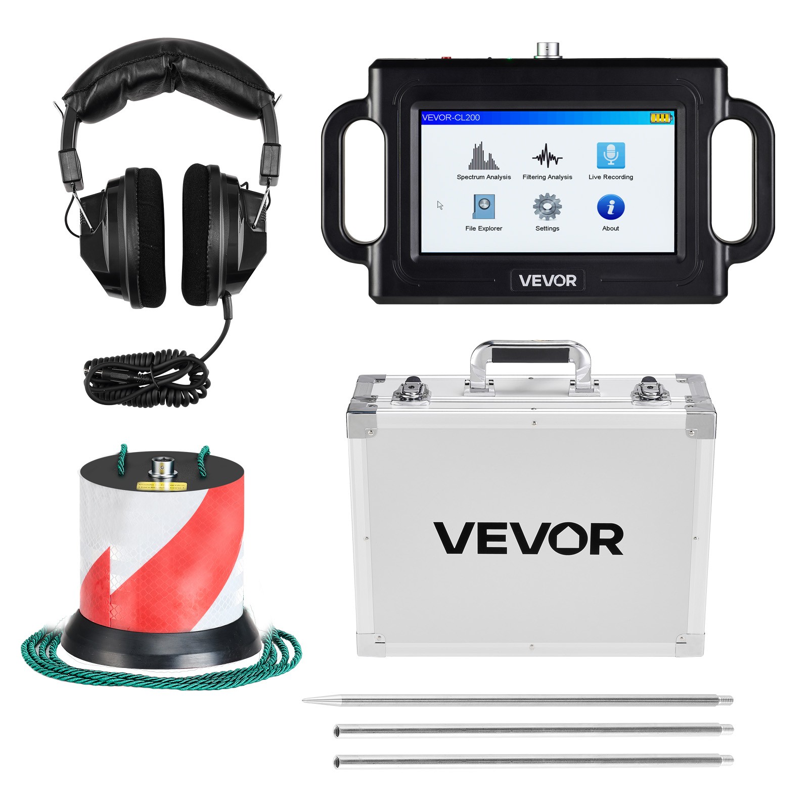 VEVOR Pipe Water Leak Detector 1Hz-5000Hz 7″ Touchscreen Leak Detection Locator