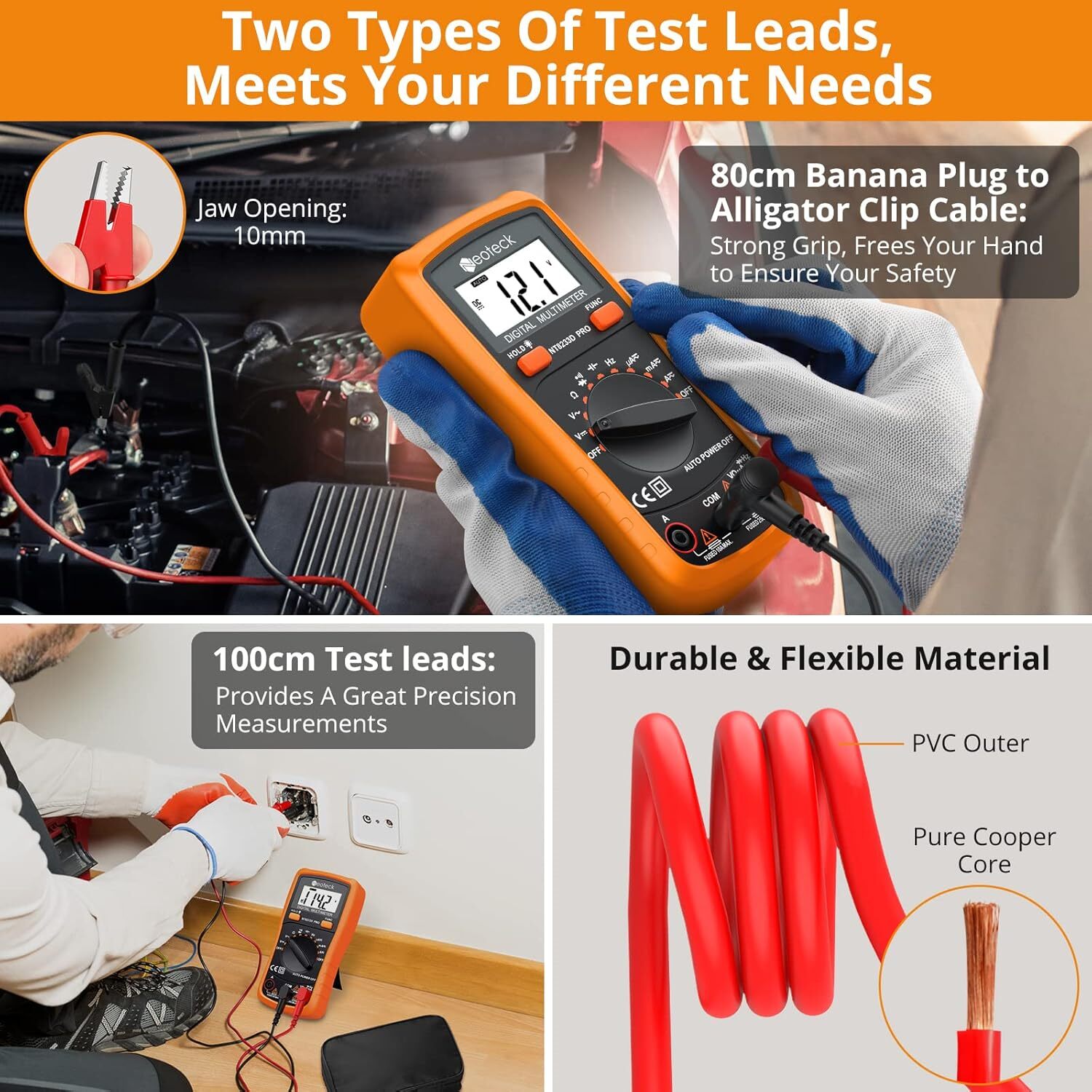 Neoteck 8233D Pro Pocket Digital Multimeter Orange 2000 Counts Backlit Display