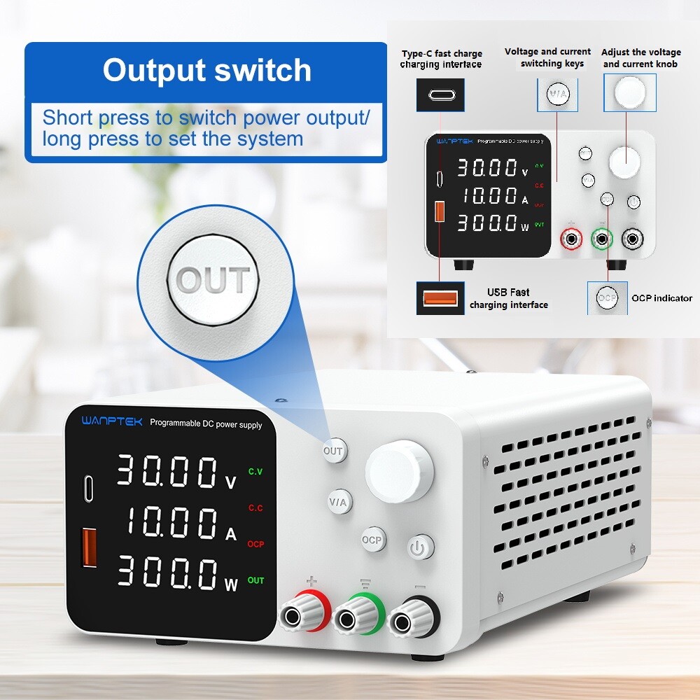DC Adjustable 0-30/60/120V Lab Programmable Power Supply Variable Bench Switch