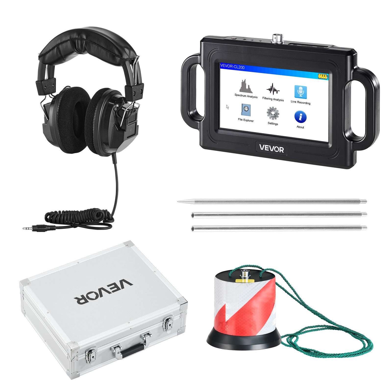 VEVOR Pipe Water Leak Detector 1Hz-5000Hz 7″ Touchscreen Leak Detection Locator