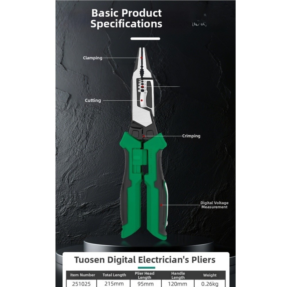 Wire Stripper Pliers with Dual Color LED Digital Display for Electricians
