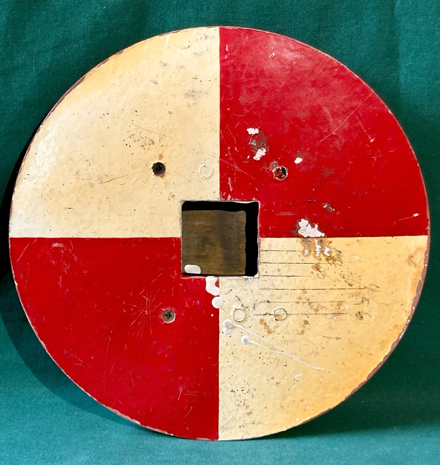 Surveyor’s Target Marker Red Yellow Paint Wood Chicago Steel Tape, Berger Vtg 8″