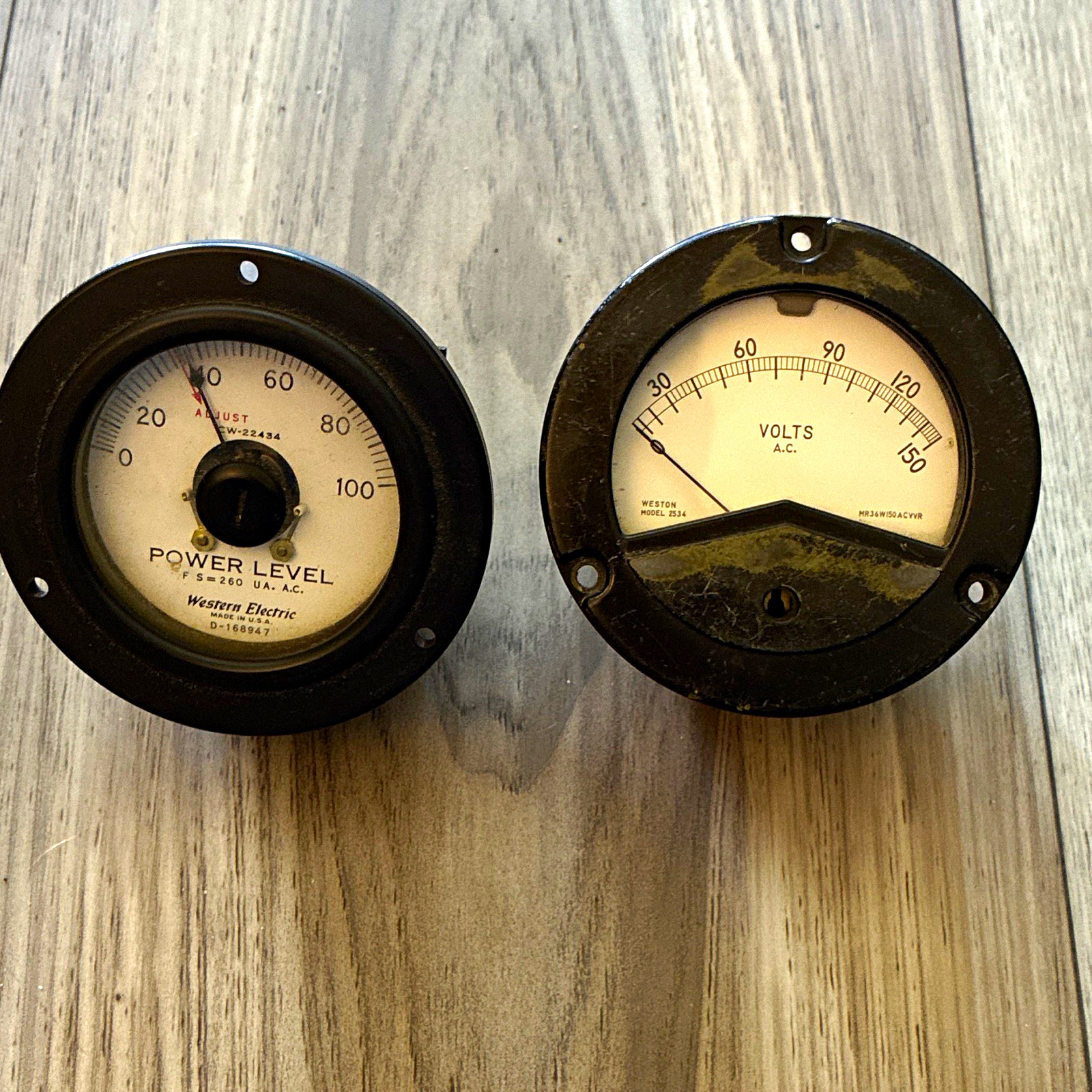Weston/Western Electric AC Panel Meters Lot: Volts 2534 & Power Level D-168947