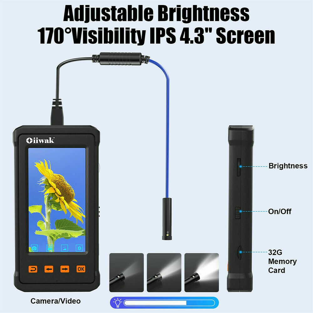 Dual Lens Industrial Endoscope Borescope LCD 4.3inch 8mm Inspection Snake Camera