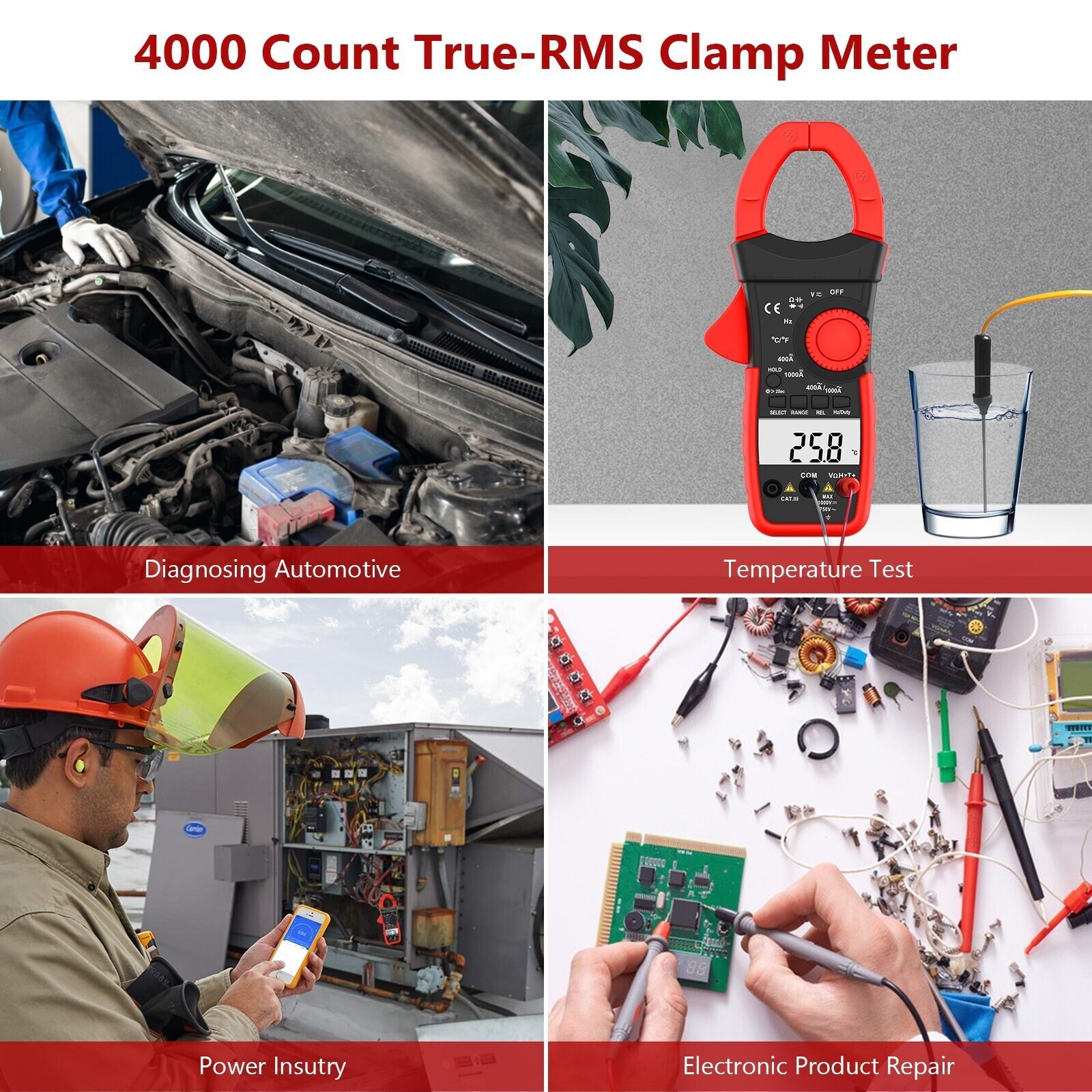 1000A AC/DC Current Amp Clamp Meter Auto Range Clamp on Ammeter Multimeter Temp