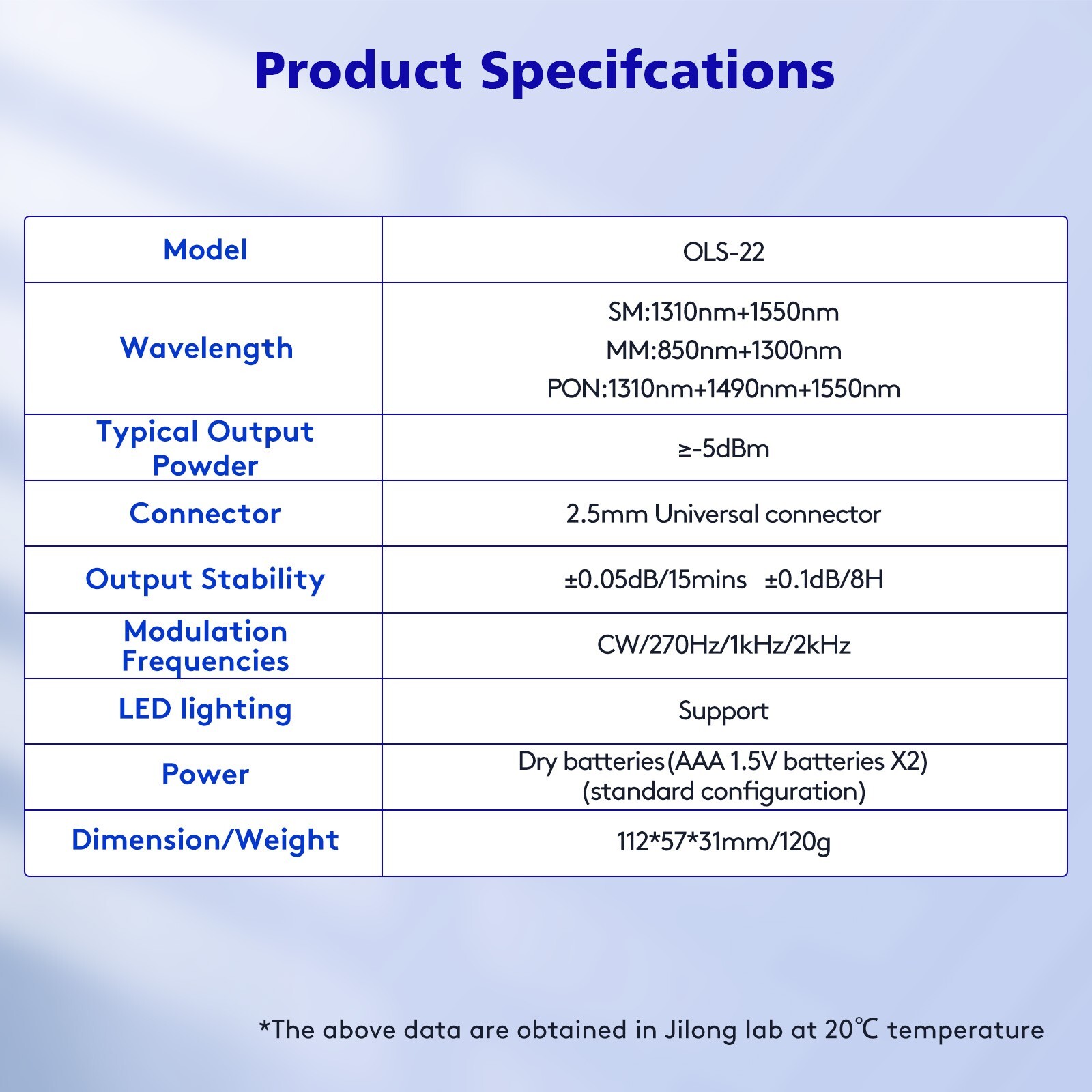 FTTH Fiber Tester Jilong OLS-22 Fiber Optical Light Source SM,MM,PON W/LED Light