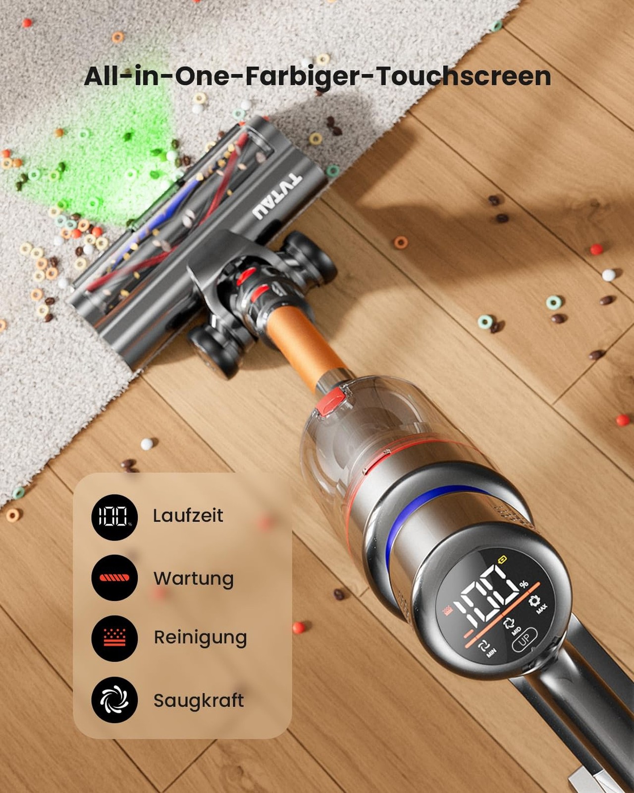 Cordless Vacuum Cleaner,600W 50KPA 70Mins Runtime for Home, Self-Standing Sti…